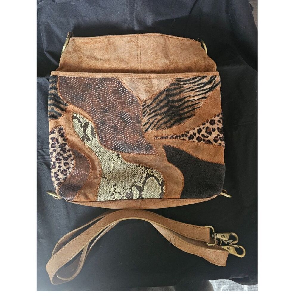 Great American Leatherworks Exotic Patterned Shoulder Bag Guc |Black/Brown